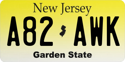 NJ license plate A82AWK