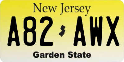 NJ license plate A82AWX