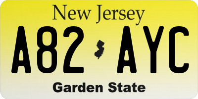 NJ license plate A82AYC