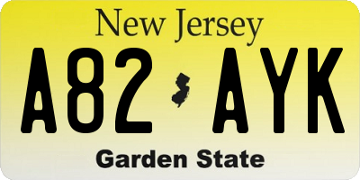 NJ license plate A82AYK