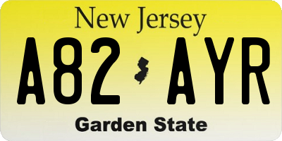 NJ license plate A82AYR