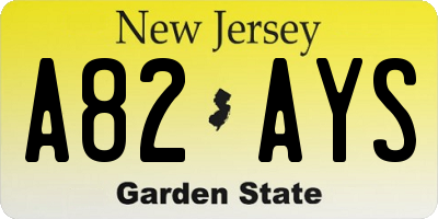 NJ license plate A82AYS