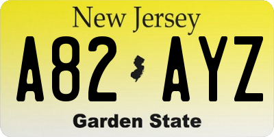 NJ license plate A82AYZ