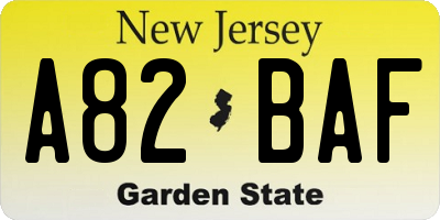 NJ license plate A82BAF