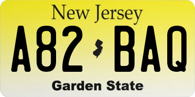 NJ license plate A82BAQ