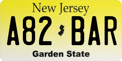 NJ license plate A82BAR