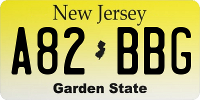 NJ license plate A82BBG