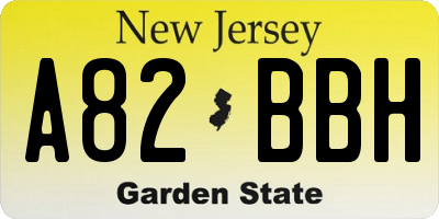 NJ license plate A82BBH