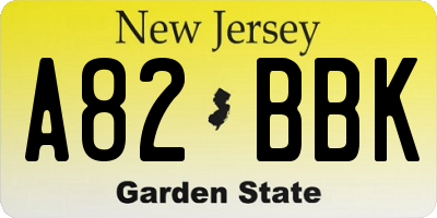 NJ license plate A82BBK