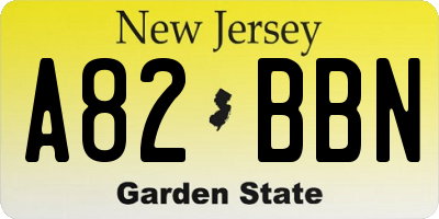 NJ license plate A82BBN