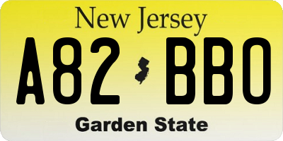NJ license plate A82BBO