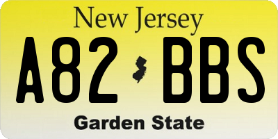 NJ license plate A82BBS