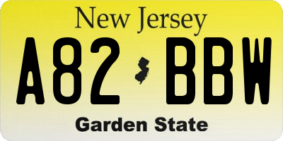 NJ license plate A82BBW