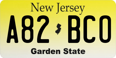 NJ license plate A82BCO