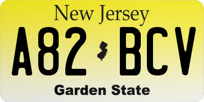 NJ license plate A82BCV