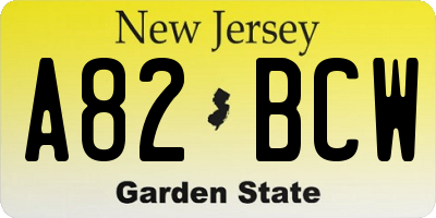 NJ license plate A82BCW