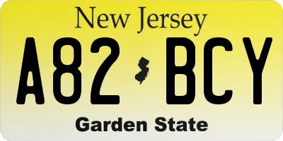 NJ license plate A82BCY
