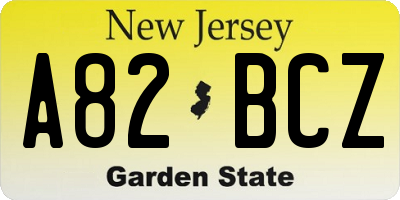 NJ license plate A82BCZ