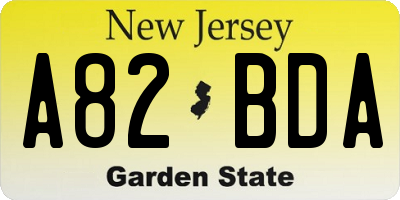 NJ license plate A82BDA
