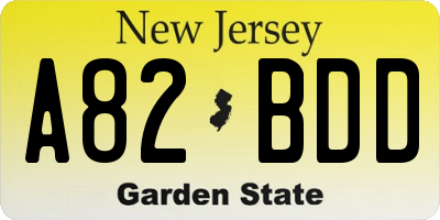 NJ license plate A82BDD