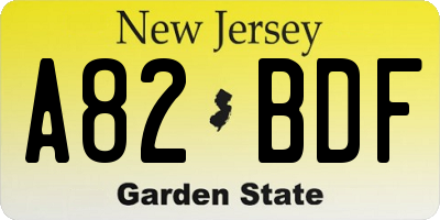 NJ license plate A82BDF