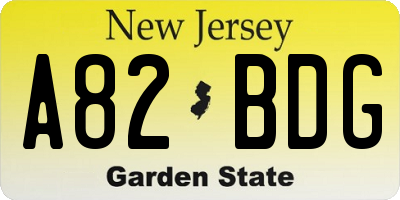 NJ license plate A82BDG