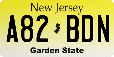 NJ license plate A82BDN