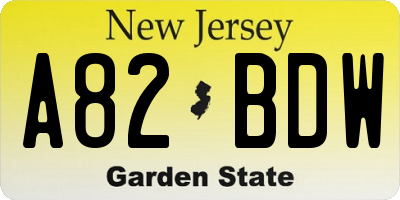 NJ license plate A82BDW