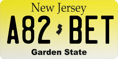 NJ license plate A82BET