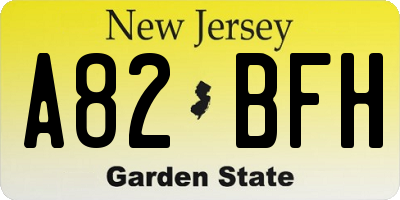 NJ license plate A82BFH