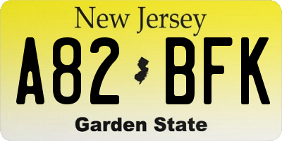 NJ license plate A82BFK