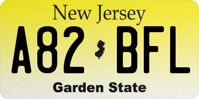 NJ license plate A82BFL