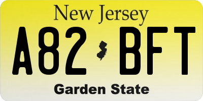 NJ license plate A82BFT