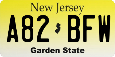 NJ license plate A82BFW