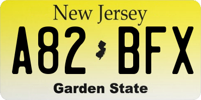 NJ license plate A82BFX