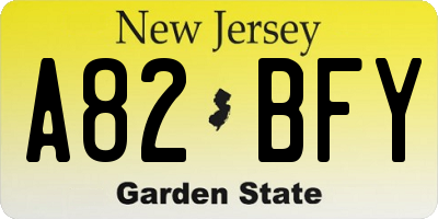 NJ license plate A82BFY