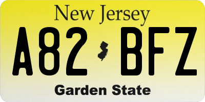 NJ license plate A82BFZ
