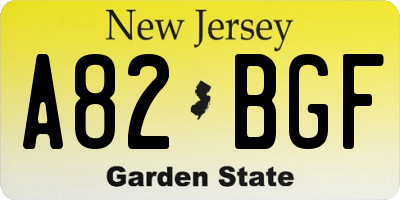 NJ license plate A82BGF