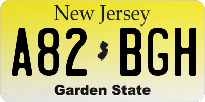 NJ license plate A82BGH