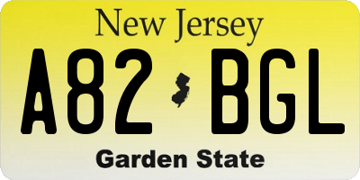 NJ license plate A82BGL