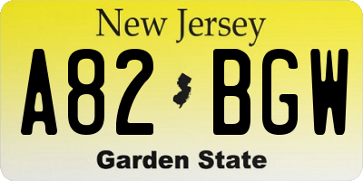 NJ license plate A82BGW