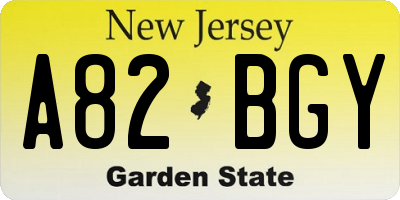 NJ license plate A82BGY