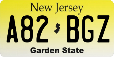 NJ license plate A82BGZ