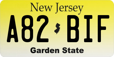 NJ license plate A82BIF