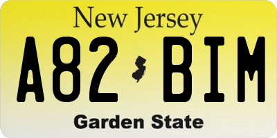 NJ license plate A82BIM