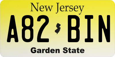 NJ license plate A82BIN