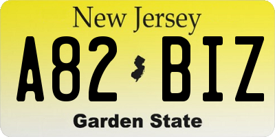 NJ license plate A82BIZ