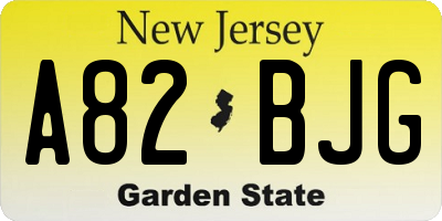 NJ license plate A82BJG