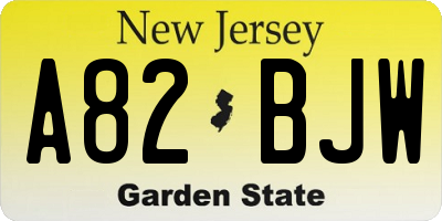 NJ license plate A82BJW