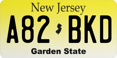 NJ license plate A82BKD